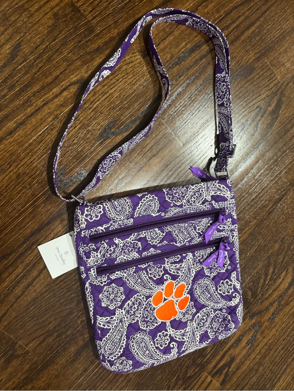 Vera Bradley Purple Paisley Crossbody with Orange Paw